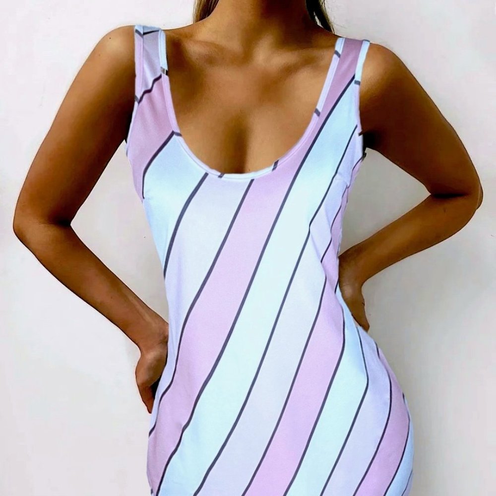 Women Pink Asymmetrical Stripe Dress